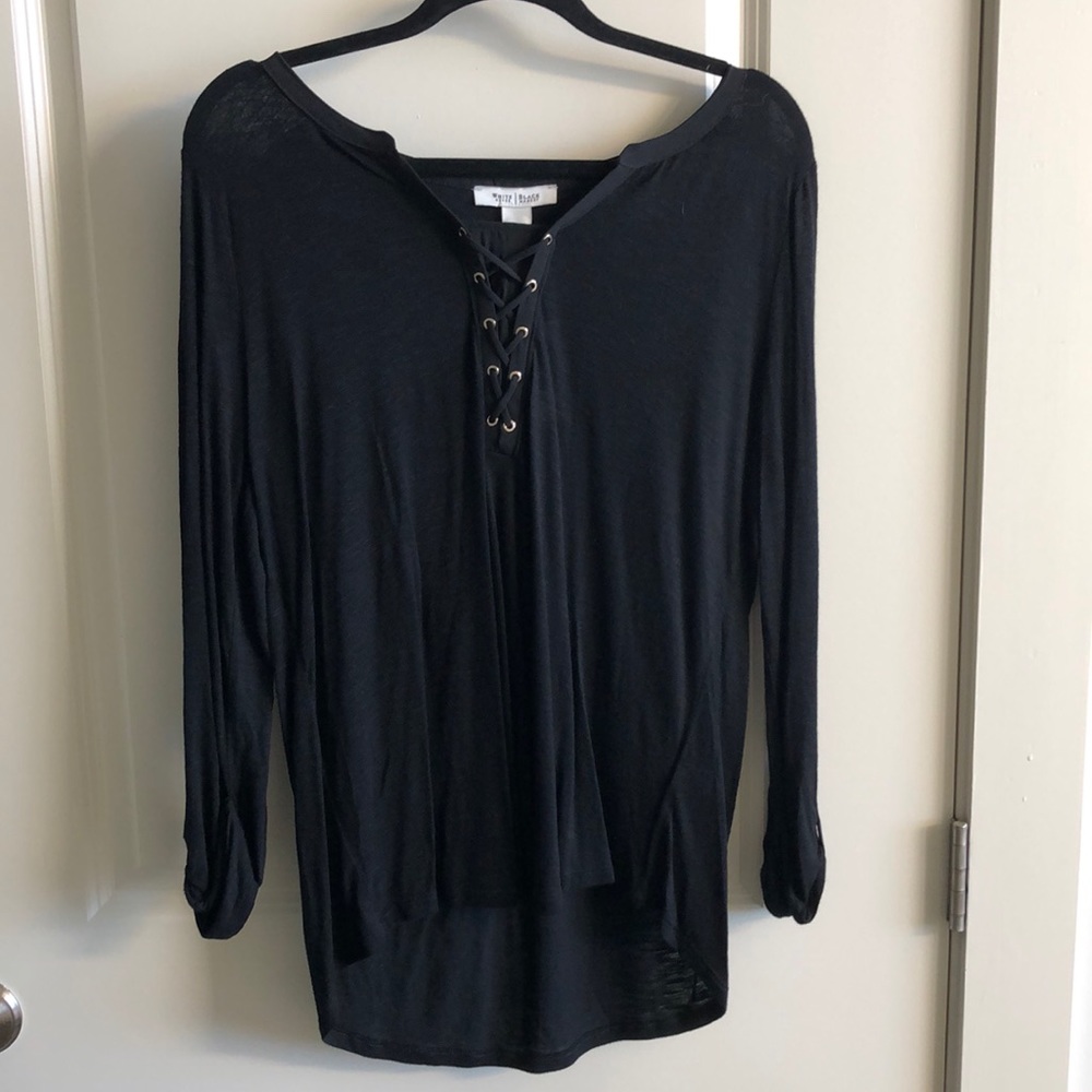 Black Lace Up Henley Tee. New